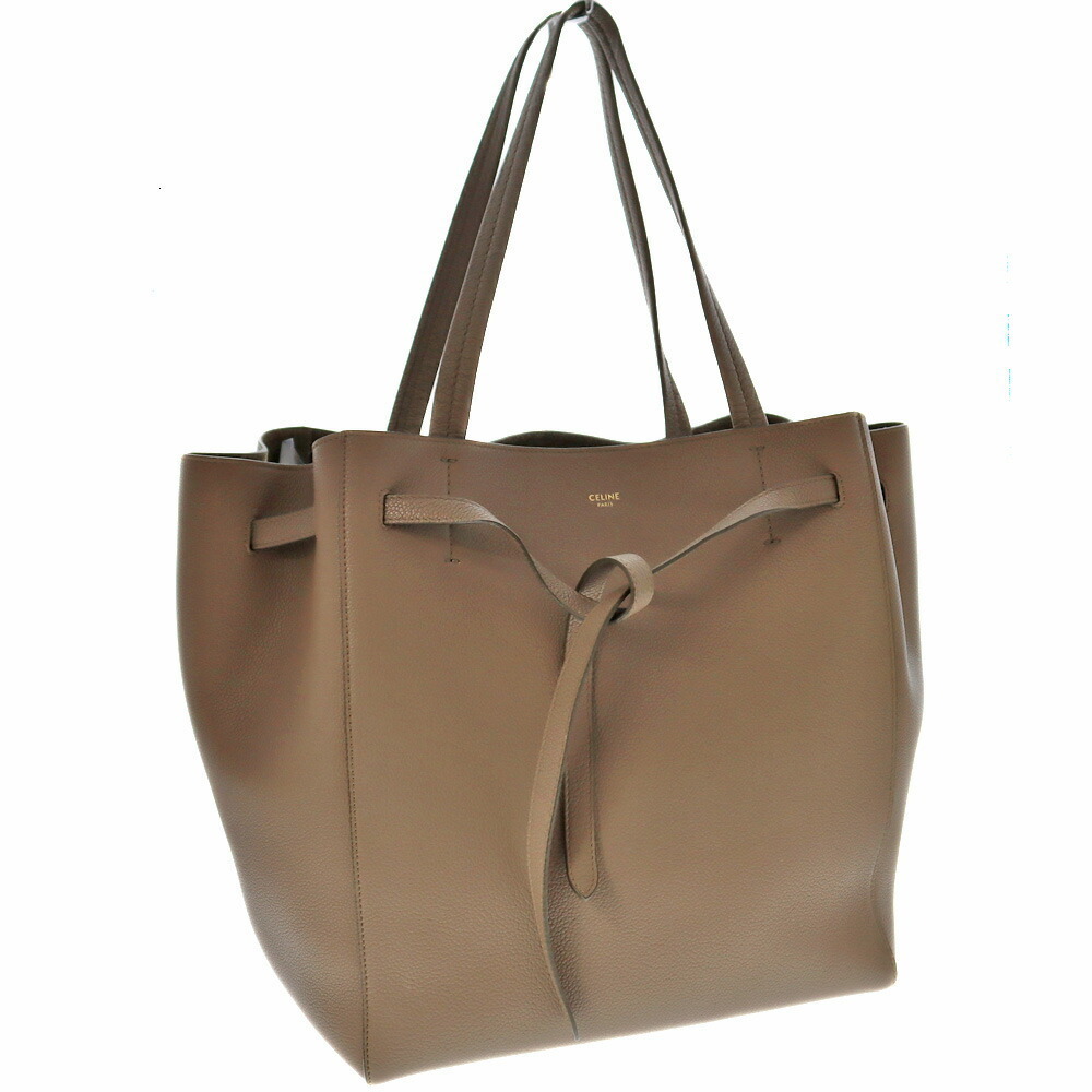 CELINE Cabas Phantom Tote Bag Shoulder Handbag Greige Gray Taupe Cream Beige